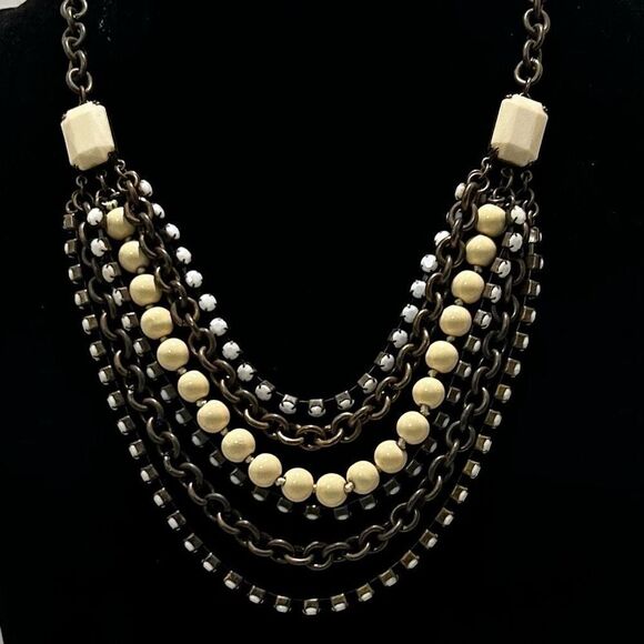 Vtg Talbots Multi-Layered Necklace 9" Black Cream Multi-Chain Adjustable Signed - Picture 5 of 7
